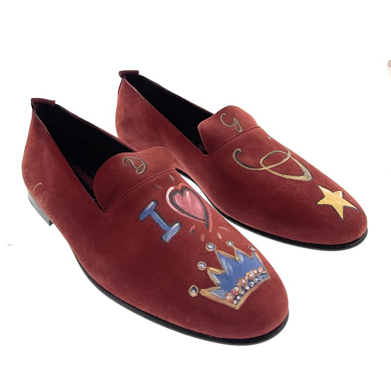 Dolce & Gabbana Red Velvet Loafers With Leather Sole - 39